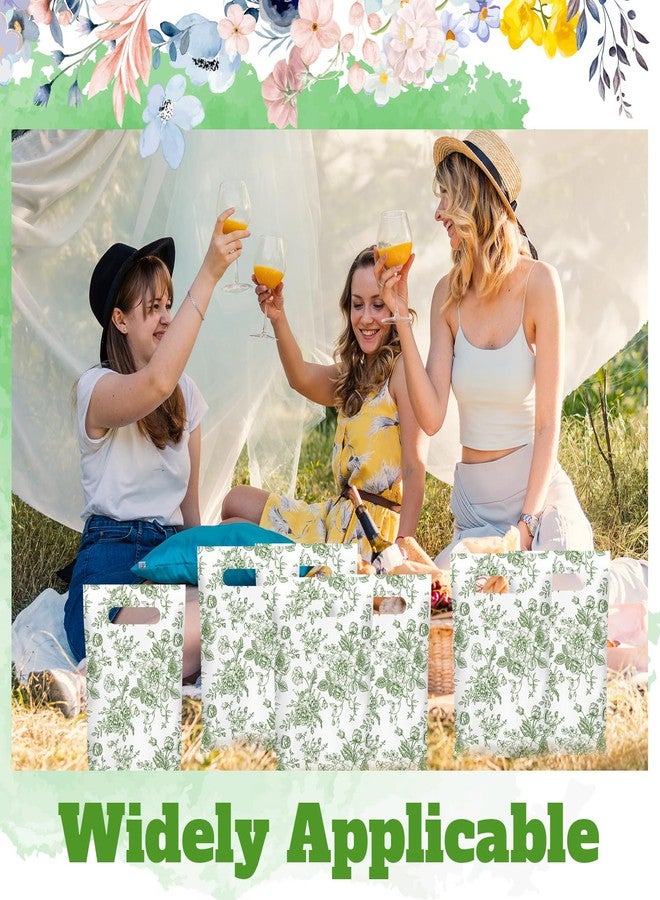 Supervitae 100 Pcs Plastic Green Gift Bags Flower Party Favor Bags Bulk with Handles for Birthdays Weddings Bridal Baby Showers Snacks Goodie Candy Treat Tea Party Supplies - Image 5